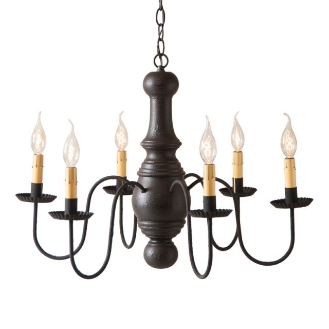 Six Arm Maple Glenn Wooden Chandelier in Americana Black