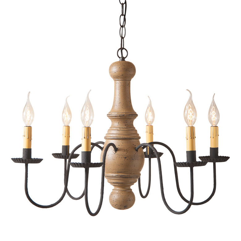 Six Arm Maple Glenn Wooden Chandelier in Americana Pearwood