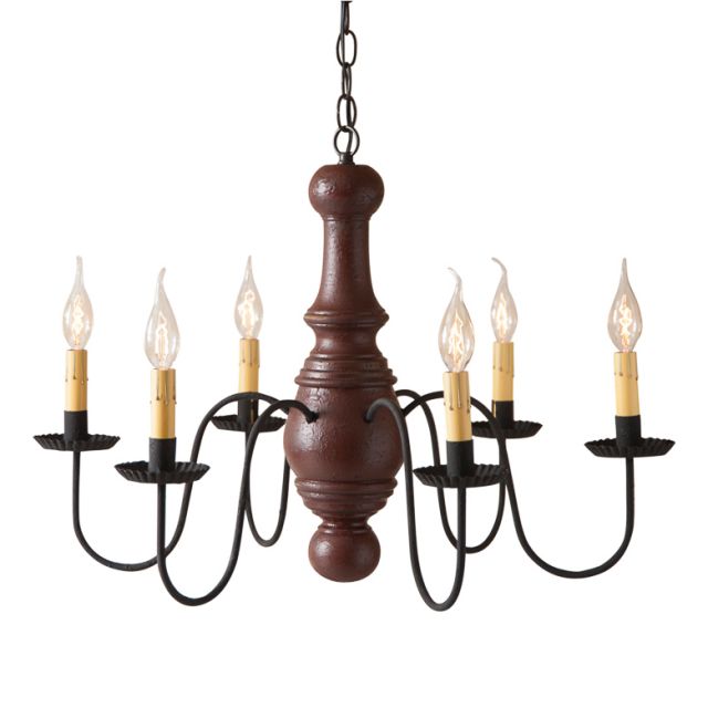 Six Arm Maple Glenn Wooden Chandelier in Americana Red