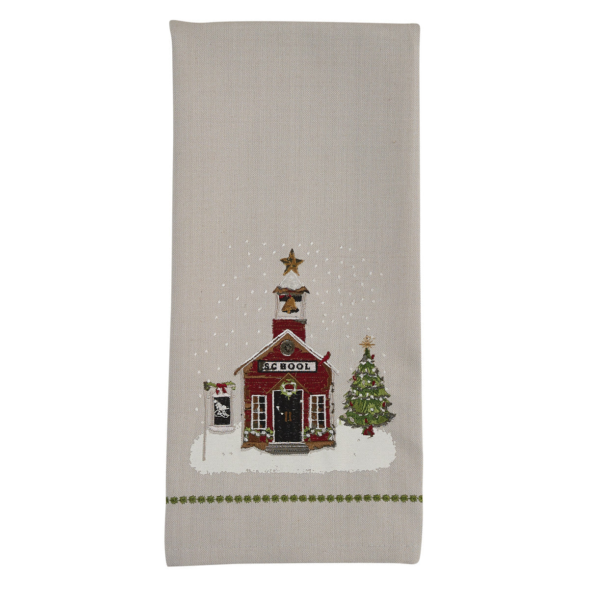 SCHOOL HOUSE PRINTED AND EMBROIDERED DISHTOWEL