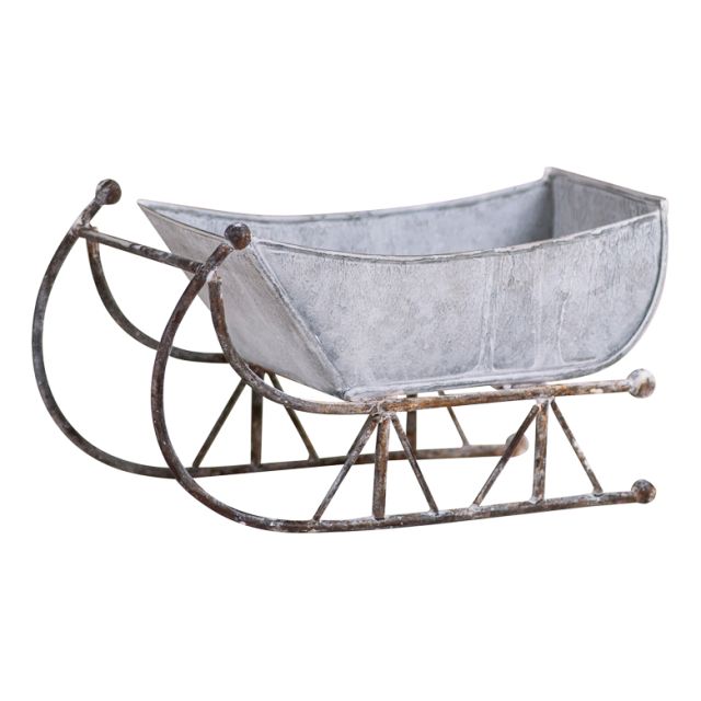 9-Inch Tin Sleigh in Rustic White Wash