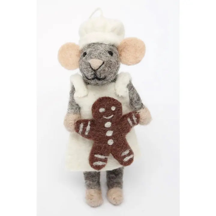 Handmade Felted Wool "Baker Mouse Pierre" Christmas Ornament