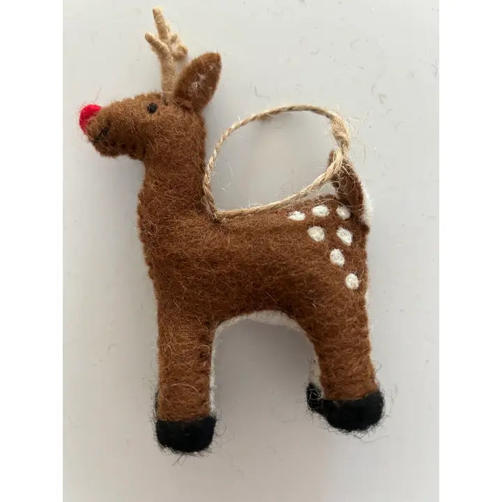 Felted Wool Red Nose "Doe Deer" Christmas Ornament