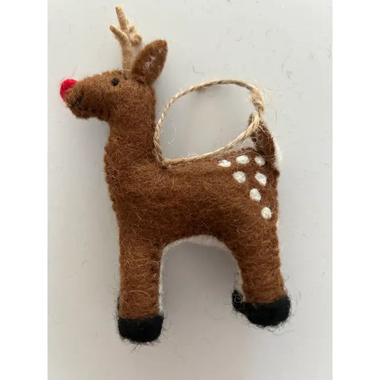 Felted Wool Red Nose "Doe Deer" Ornament