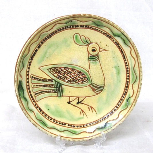 Redware Sgraffito Bird Plate