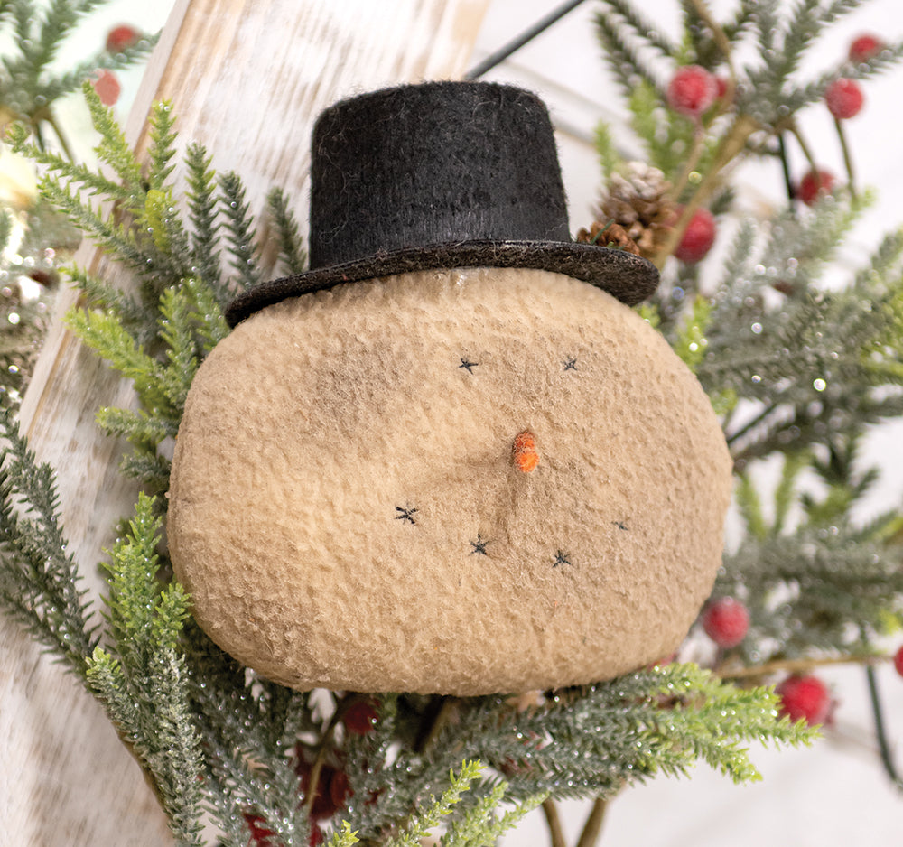 Grungy Primitive Top Hat Snowhead Ornament