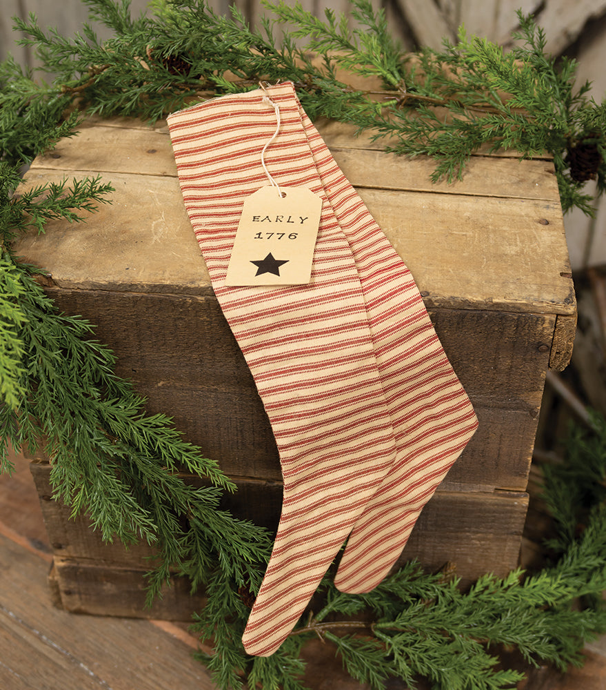 Red Ticking Stripe Fabric Stocking Ornament