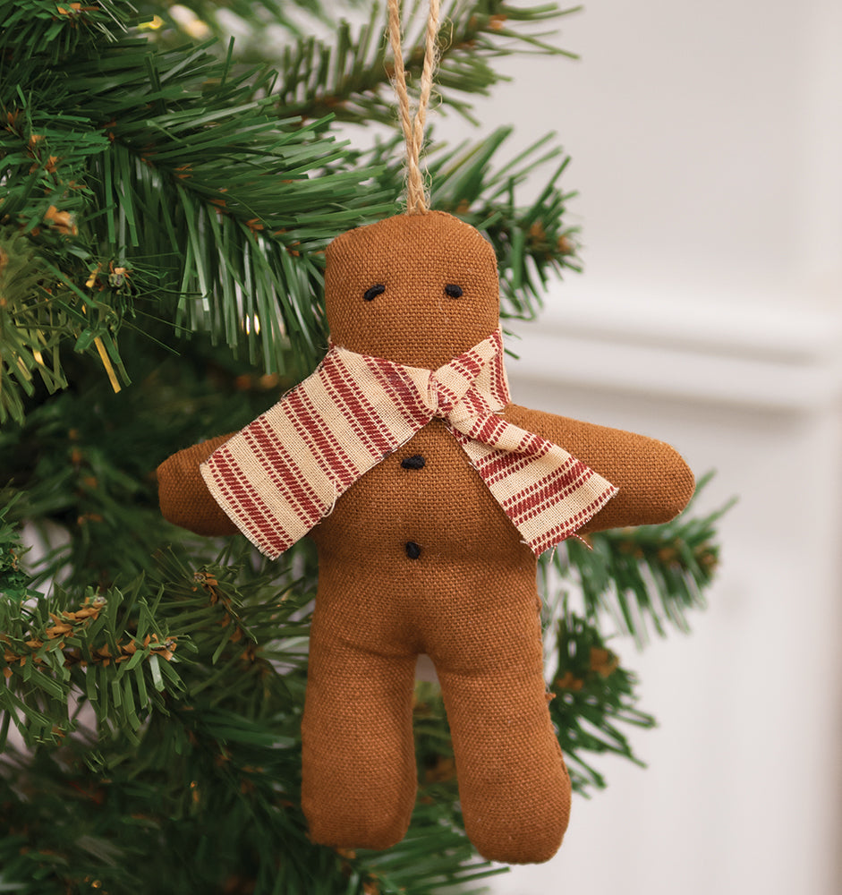 Gingerbread with Ticking Stripe Scarf Fabric Ornament