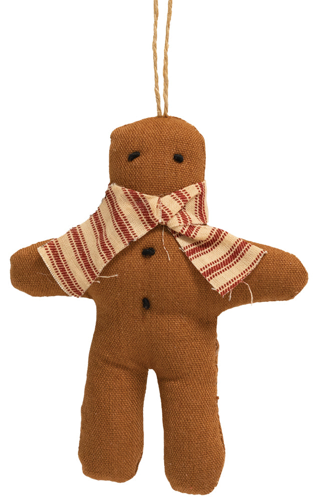 Gingerbread with Ticking Stripe Scarf Fabric Ornament