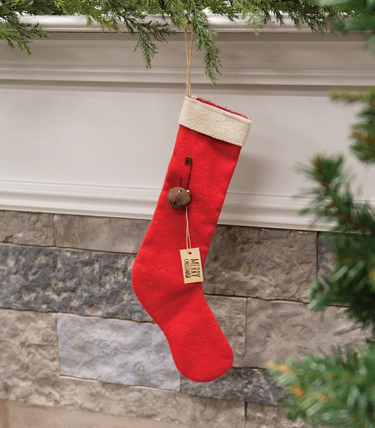 Merry Christmas Red Fabric Stocking Ornament