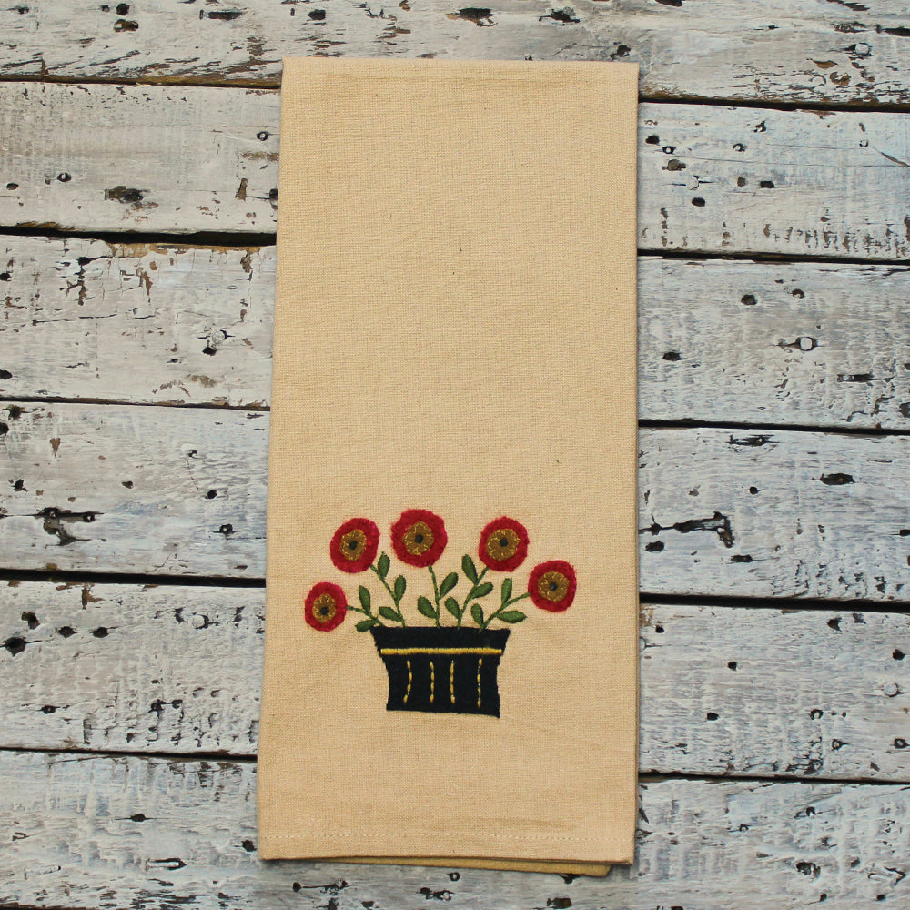 Folk Flower Basket Nutmeg Towel