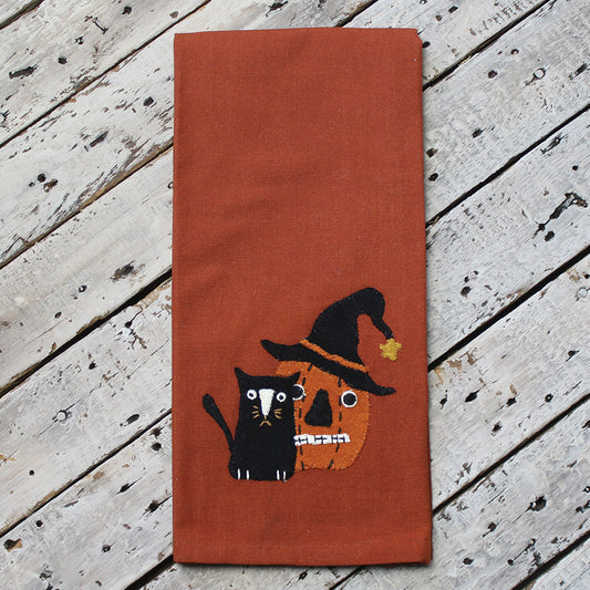 Cat, Pumpkin..Oh My Orange Primitive Hand Towel