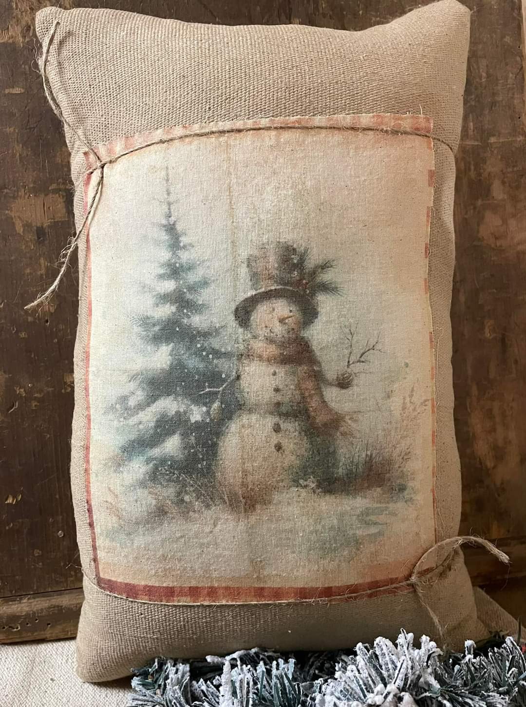 Primitive Snowman Pillow