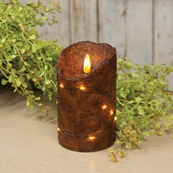 Burnt Mustard LED Wrapped Flicker Flame Timer Pillar