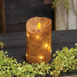 Burnt Ivory LED Wrapped Flicker Flame Timer Pillar