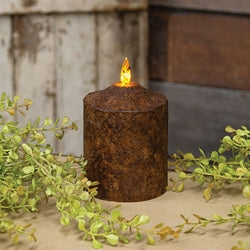 Burnt Mustard Flicker Flame Timer Cake Pillar