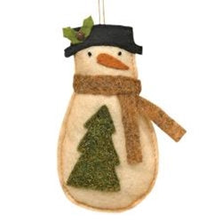 Felt Snowman w/ Tree Primitive Christmas Ornament