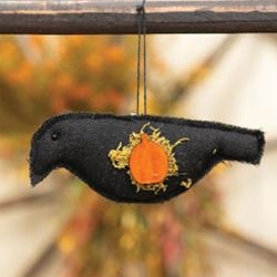 Crow with Pumpkin Felt Ornament