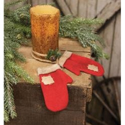 Primitive Fabric Mittens Hanging Christmas Ornament