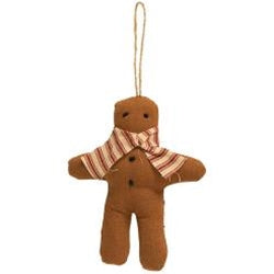 Gingerbread with Ticking Stripe Scarf Fabric Ornament