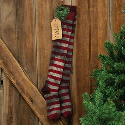 Primitive Red Striped Stocking Pair Ornament
