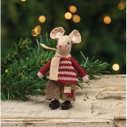 Little Boy Patches Mouse in Clogs & Holiday Sweater