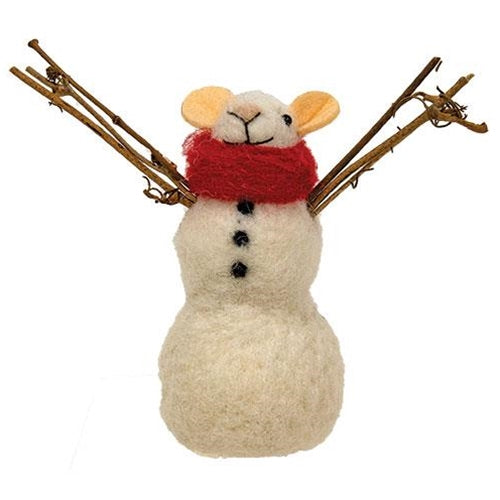 Felted Mouse Snowman Christmas Ornament