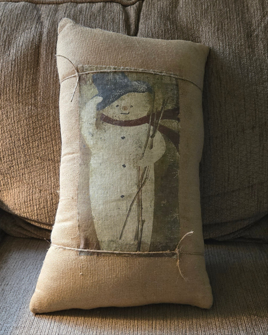 Primitive Snowman Pillow with Twigs