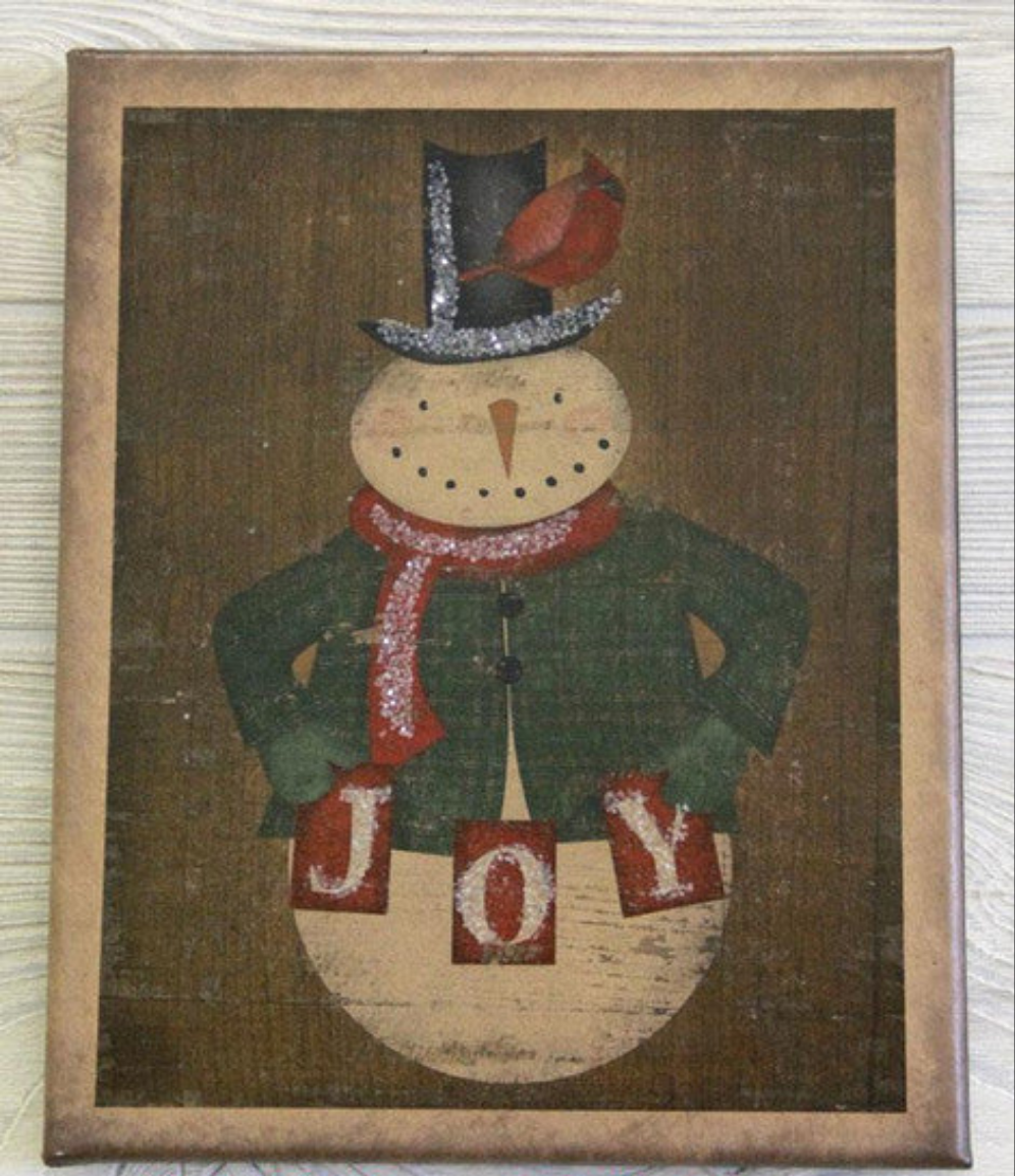 Snowman Joy Primitive Canvas Print