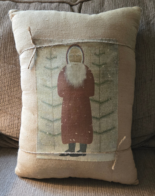 Primitive Santa with Feather Tree Pillow