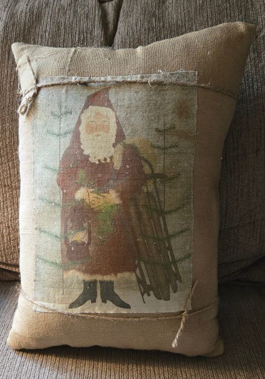 Primitive Santa with Sled Pillow