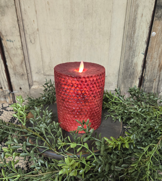 5" beeswax honeycomb moving flame pillar in red