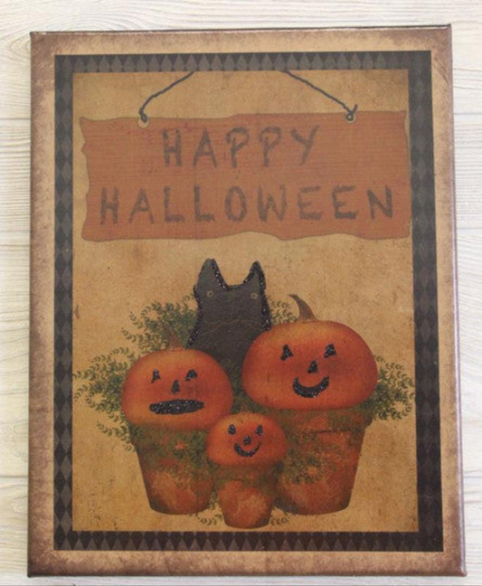 11X14 Primitive Happy Halloween Canvas Print