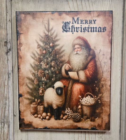 Primitive Belsnickel with Sheep and Christmas Tree Canvas Print