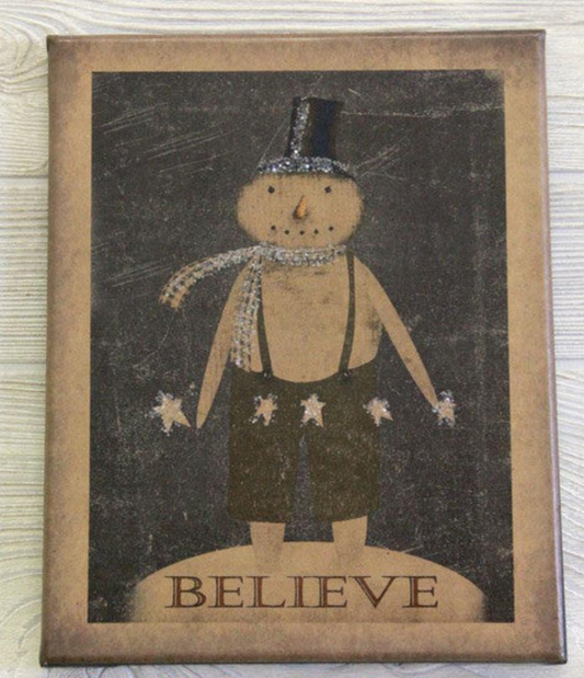 8X10 Believe Snowman Canvas Print