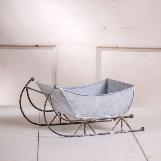 13-Inch Tin Sleigh in Rustic White Wash