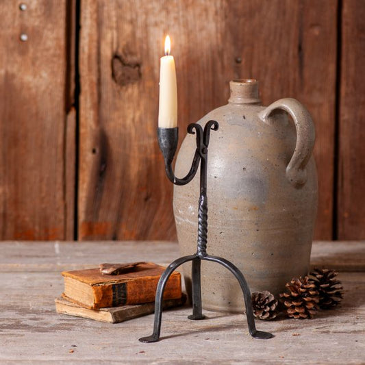 Reproduction Single Taper Aged Wrought Iron Candle Holder