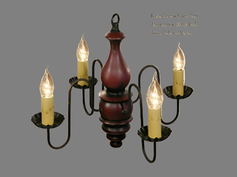 Abigail Wooden Chandelier Black Rub over Barn Red