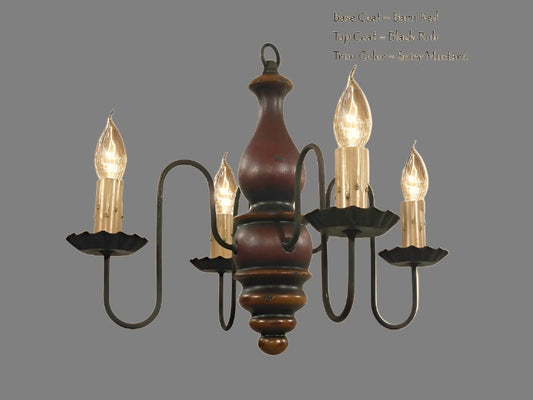 Abigail Wooden Chandelier Black Rub over Barn Red with Spicy Mustard Trim