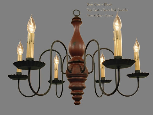 Anderson House Wooden Chandelier Barn Red Crackle over Black