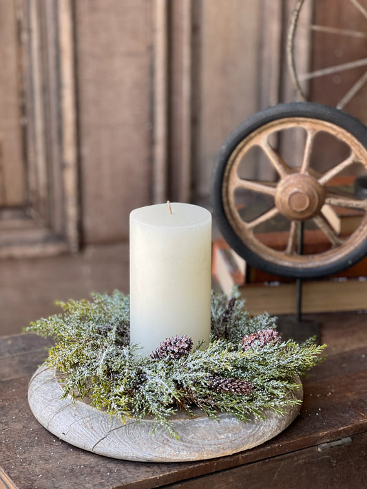 Prickly Pine Candle Ring | Snow | 9"