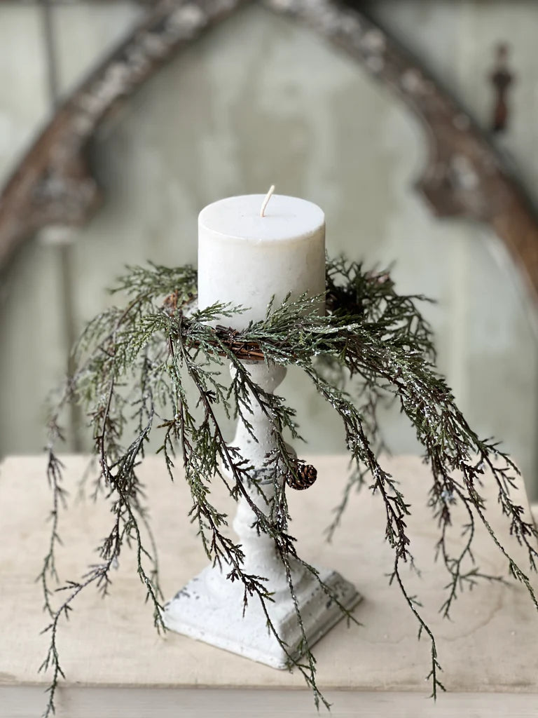 Weeping Cedar Candle Ring | Snow | 12"