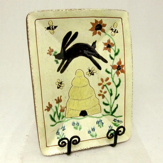 Redware Rabbit and Bee Skep Plate