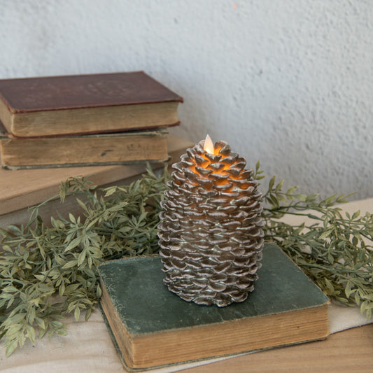 6" MOVING FLAME PINECONE CANDLE