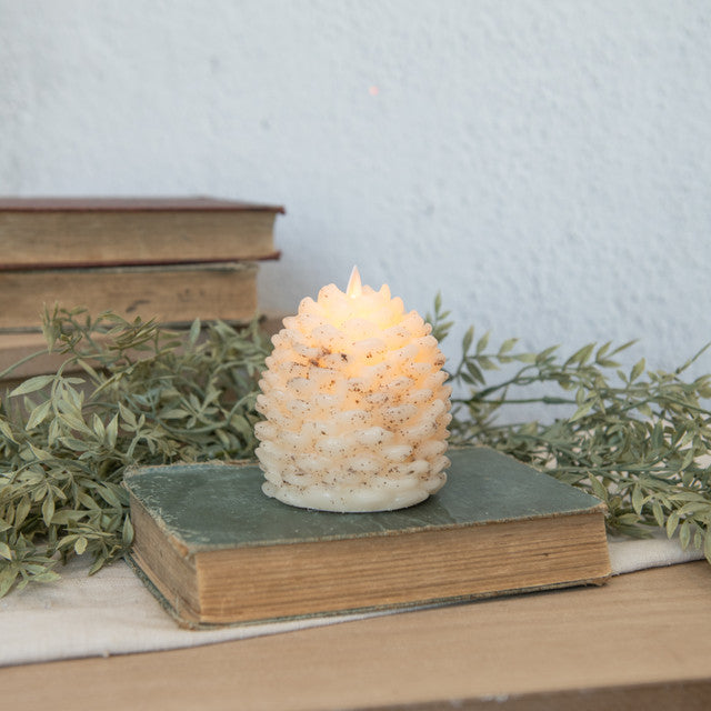 4.25" MOVING FLAME CREAM PINECONE CANDLE