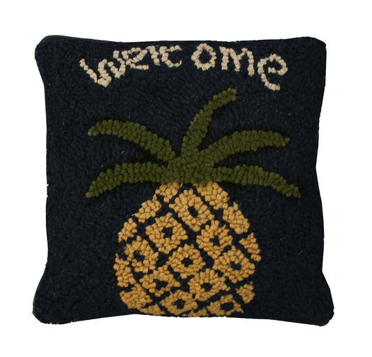 Primitive hooked pillow with welcome pineapple 