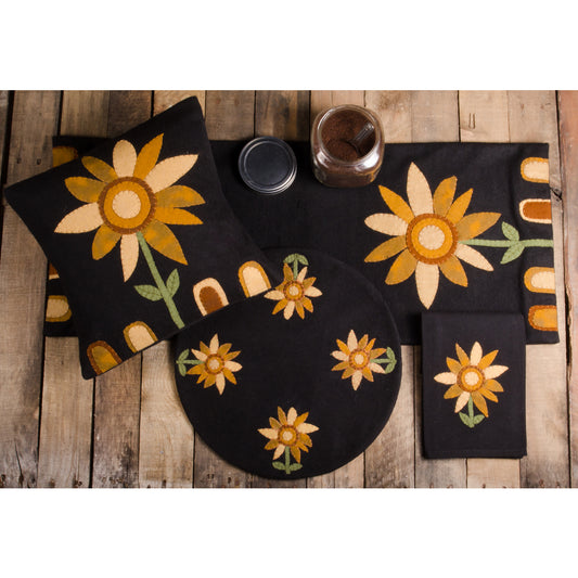 SUNFLOWER POWER BLACK PILLOW