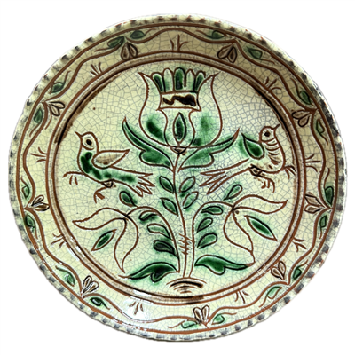 Sgraffito Floral and Bird Plate