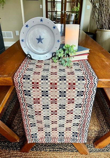 PARLOR WEAVE RED/NAVY/LINEN 34" TABLE SQUARE