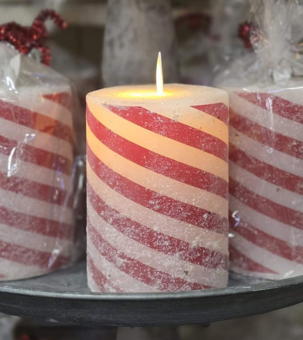 3" x 4" Moving Flame Candy Cane Pillar